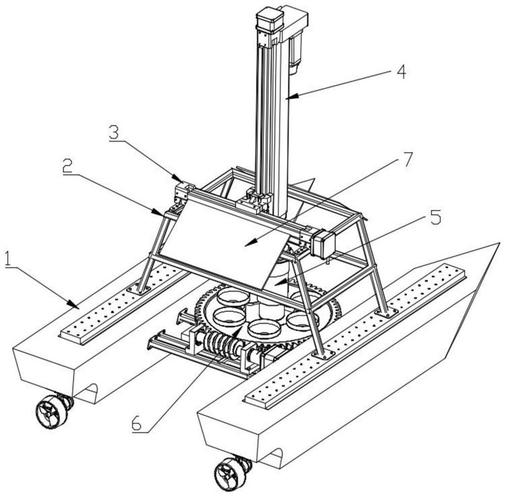 Double-body type unmanned ship for automatically collecting river and lake bottom mud samples