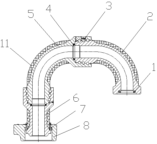 Carbon fiber composite material enhanced ultrahigh pressure movable bend