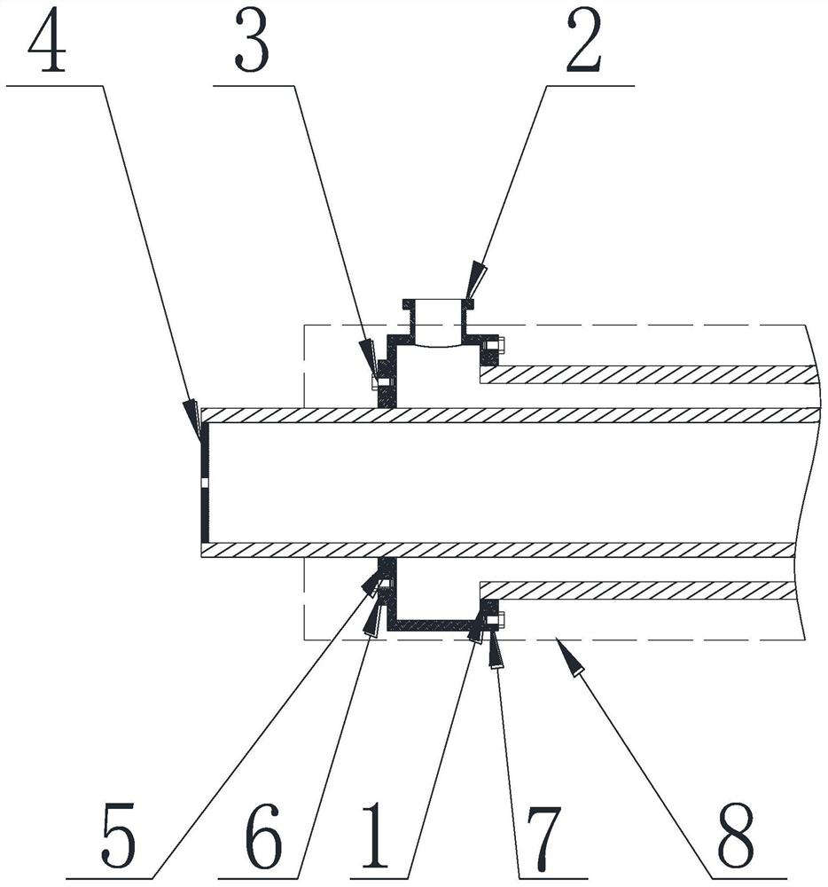 Helium leakage detection device and method for double-layer pipe with interlayer