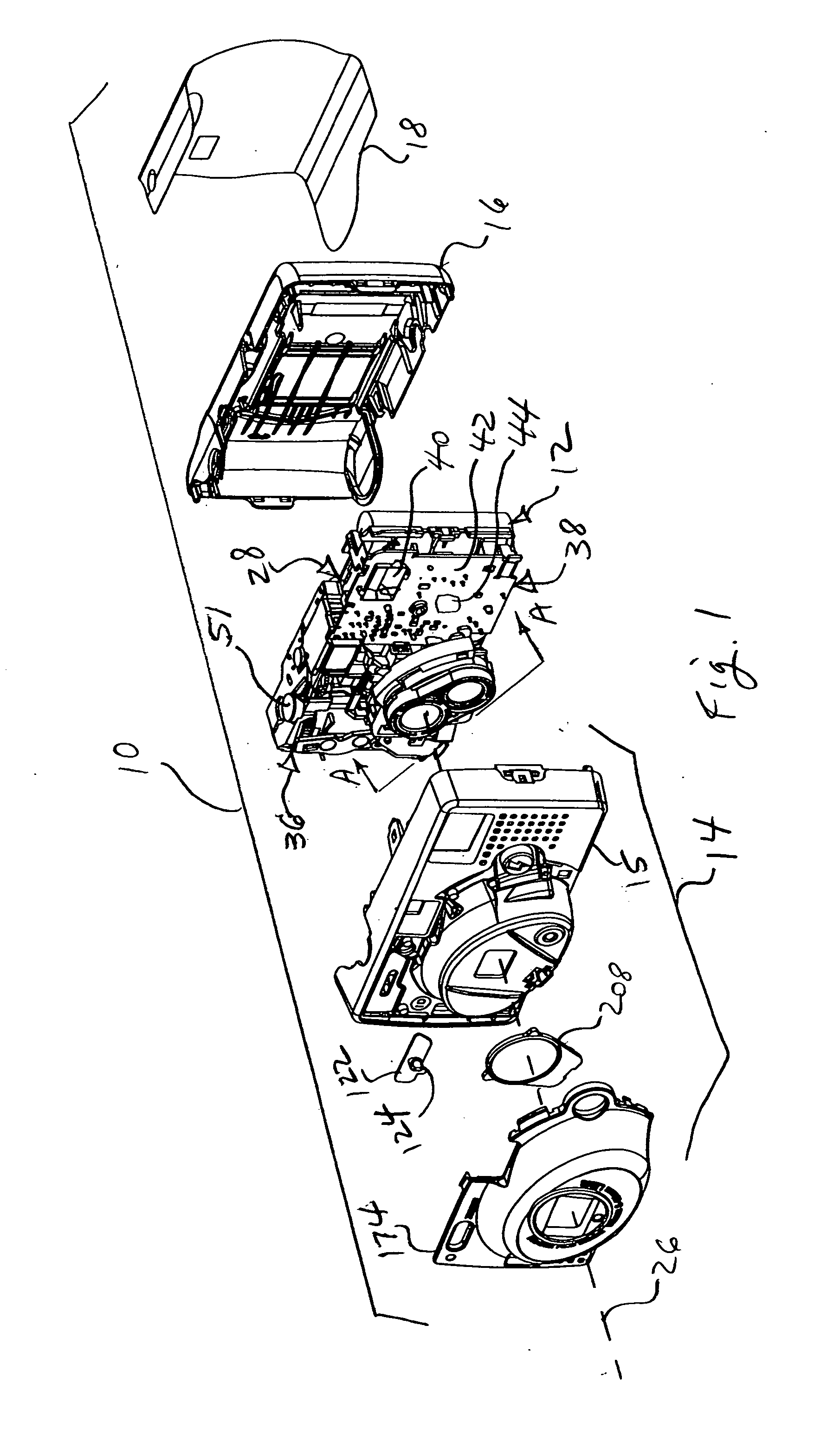 Camera assemblies having overlapping rocker and link projections