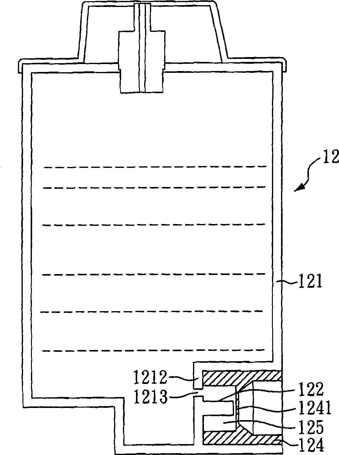 Ink-feeding cartridge containing element for cutting-off ink