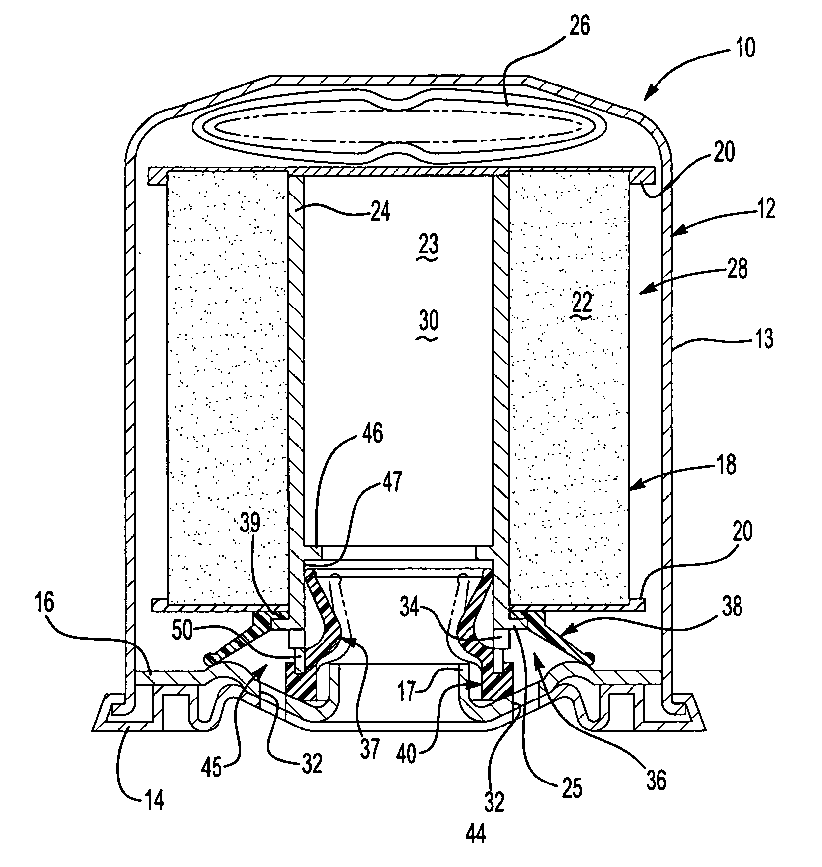 Two piece elastomer relief and anti-drain back valves for filter