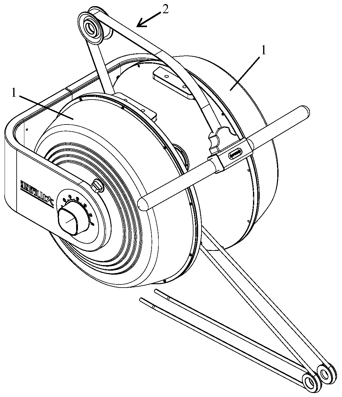 A water resistance rowing fitness machine