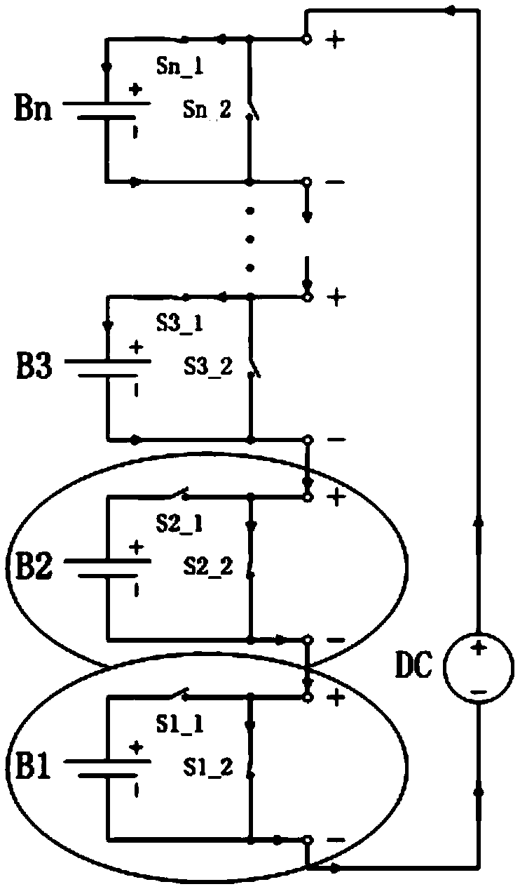 Charging control circuit of low voltage power supply to high voltage battery pack based on adjustable battery pack series structure and control method thereof