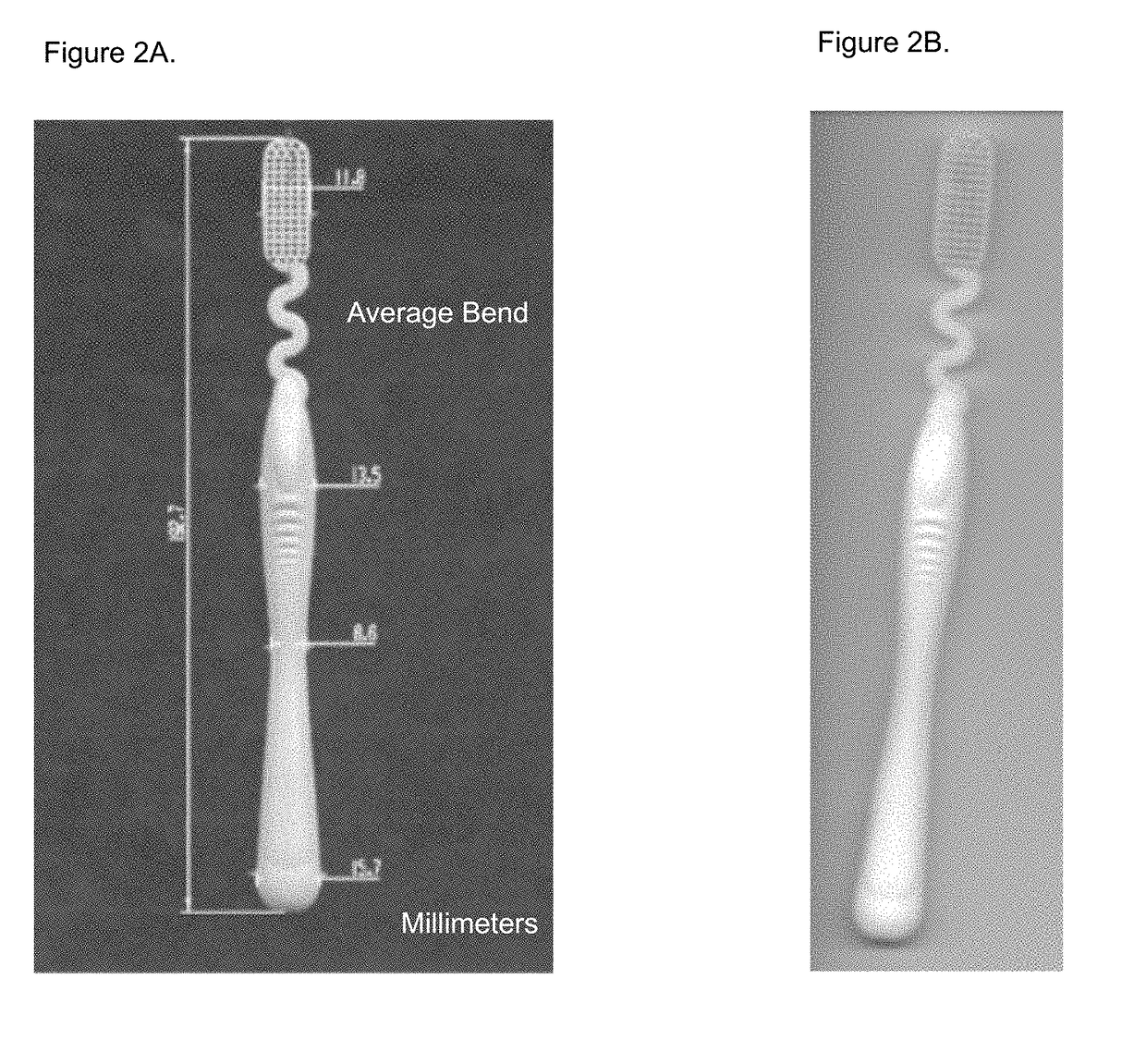 Three toothbrush designed to adapt to the 3 different mouth shapes (narrow, average, wide)