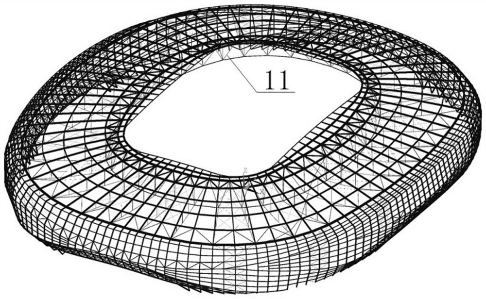 Pre-overlong V-shaped support device of cable-supported grid structure and mounting method of pre-overlong V-shaped support device