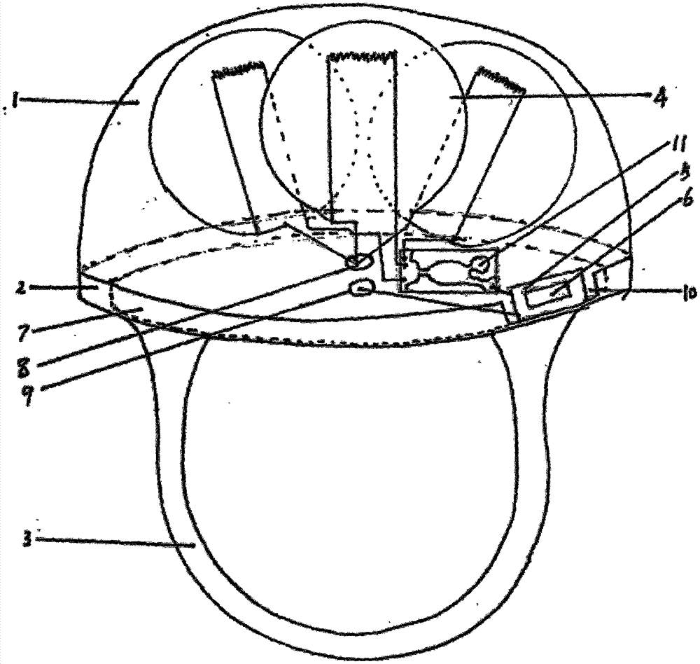 Ring with three color-light-emitting bulbs