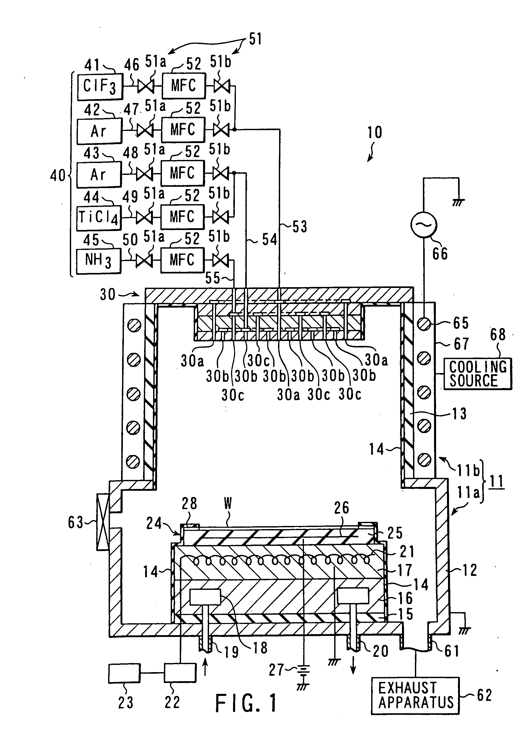 Processing apparatus with a chamber having therein a high-corrosion-resistant sprayed film