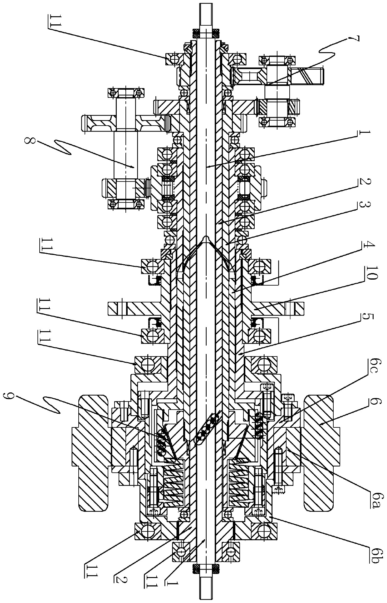 Coaxial multi-layer multi-stage type self-adaptive two-gear speed control system