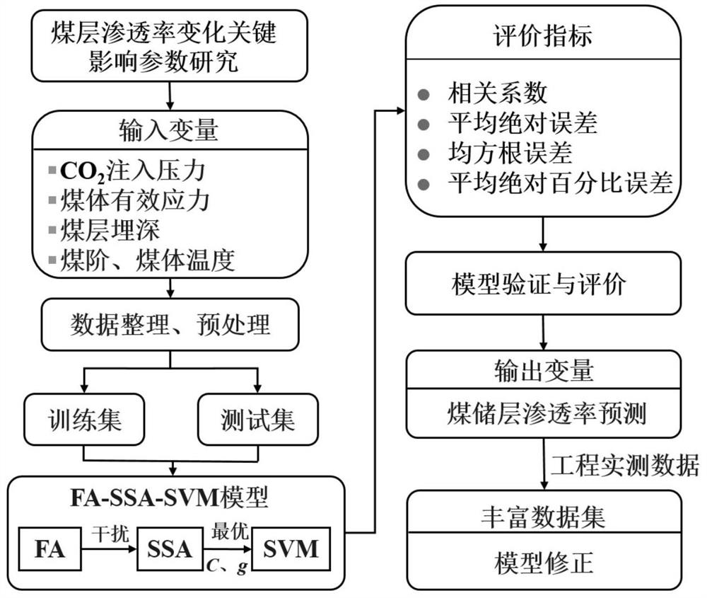 Coal seam permeability change prediction method based on FA-SSA-SVM algorithm