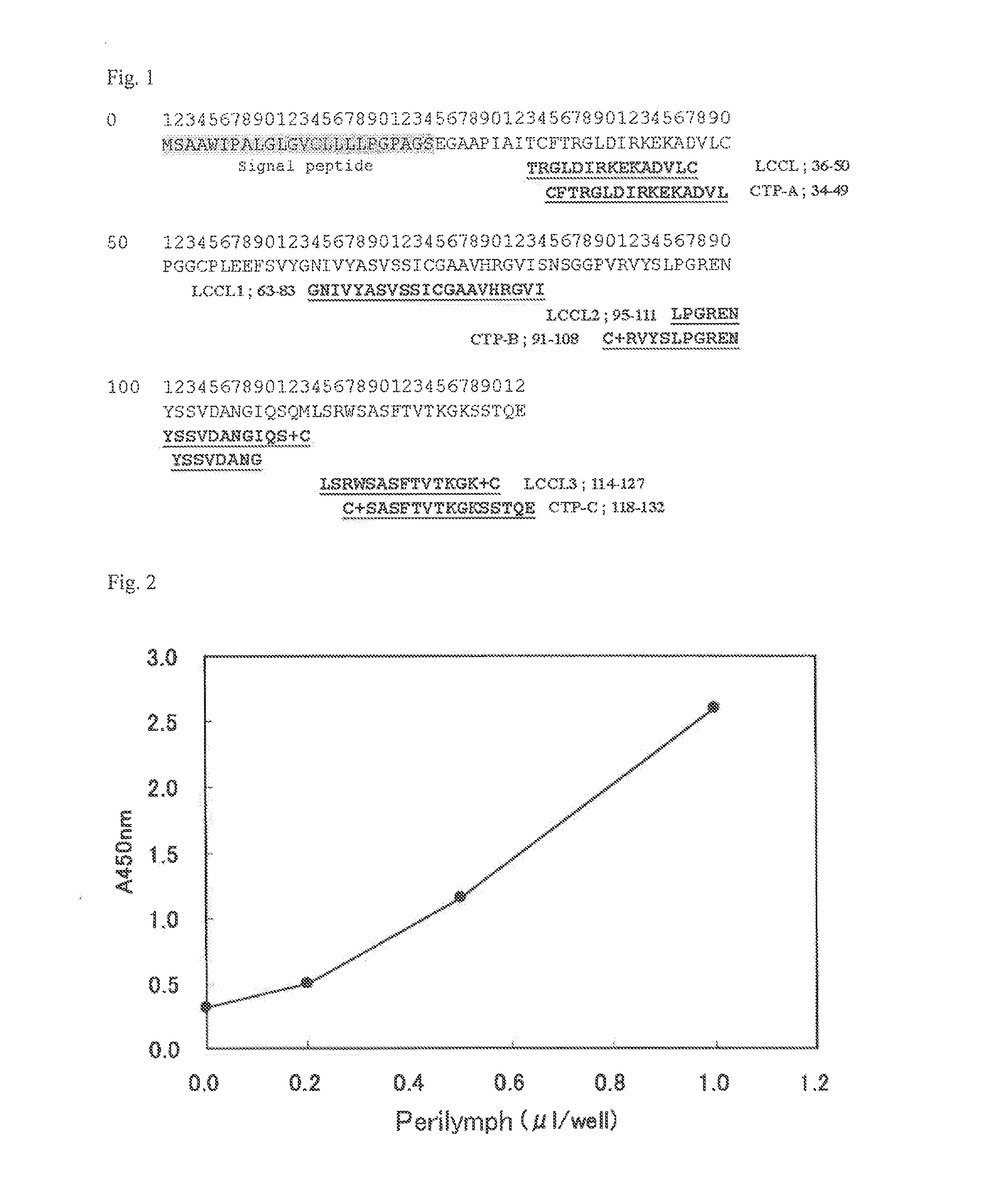 Antibody reacting with native cochlin-tomoprotein (CTP) and method for measuring ctp using same