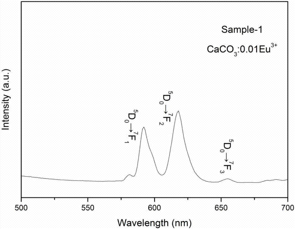 CaCO3:Eu&lt;3+&gt; fluorescent hollow microspheres and preparation method thereof