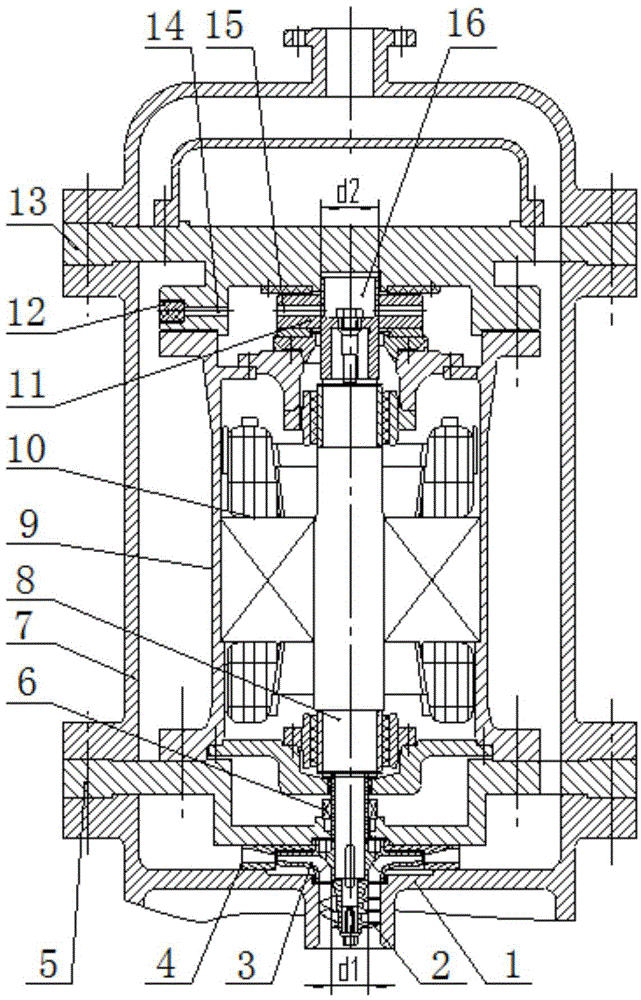 Deep mine submersible pump capable of balancing shaft head force of static rotor