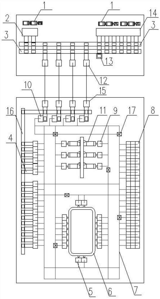 Container conveying device, automatic distribution system and method for loading and transporting luggage in airport