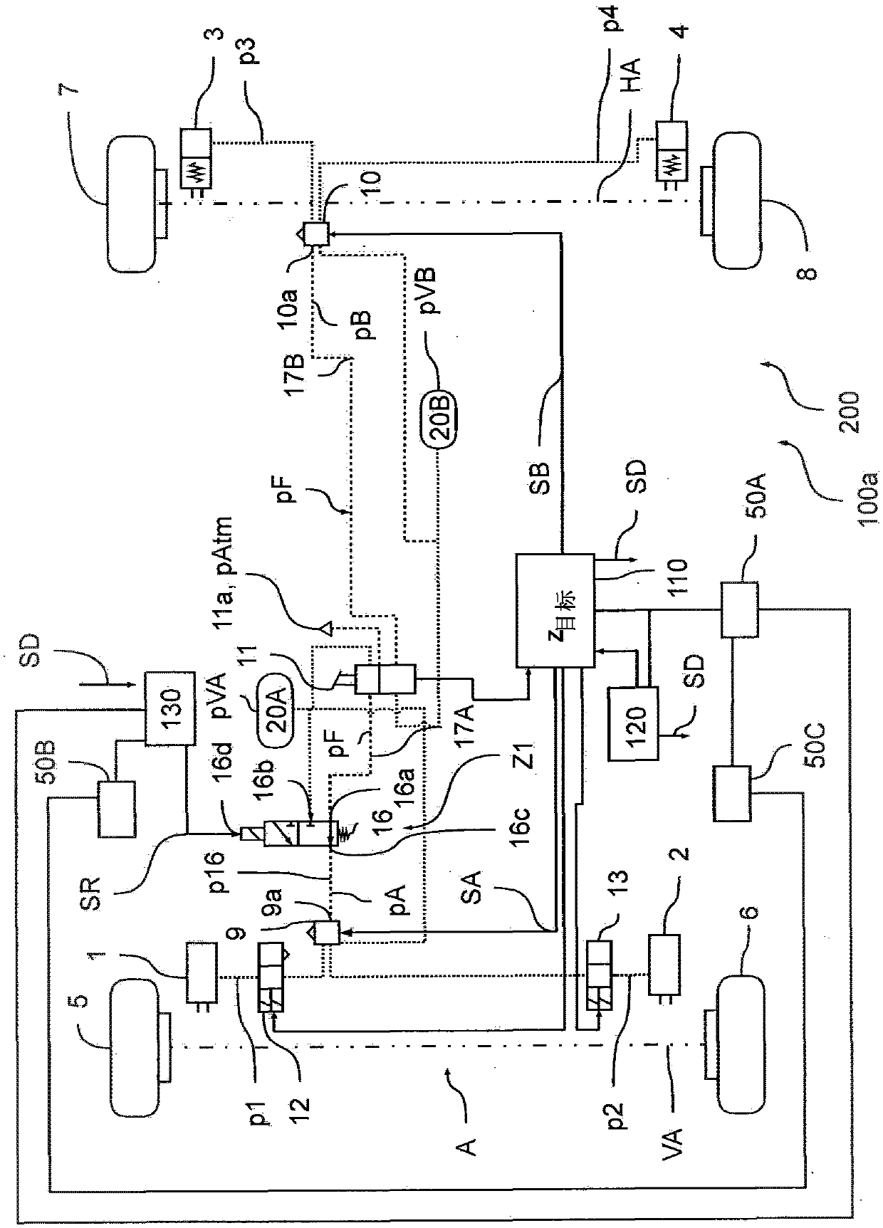 Method for electronically controlling pneumatic braking system in vehicle, and electronically controllable pneumatic braking system