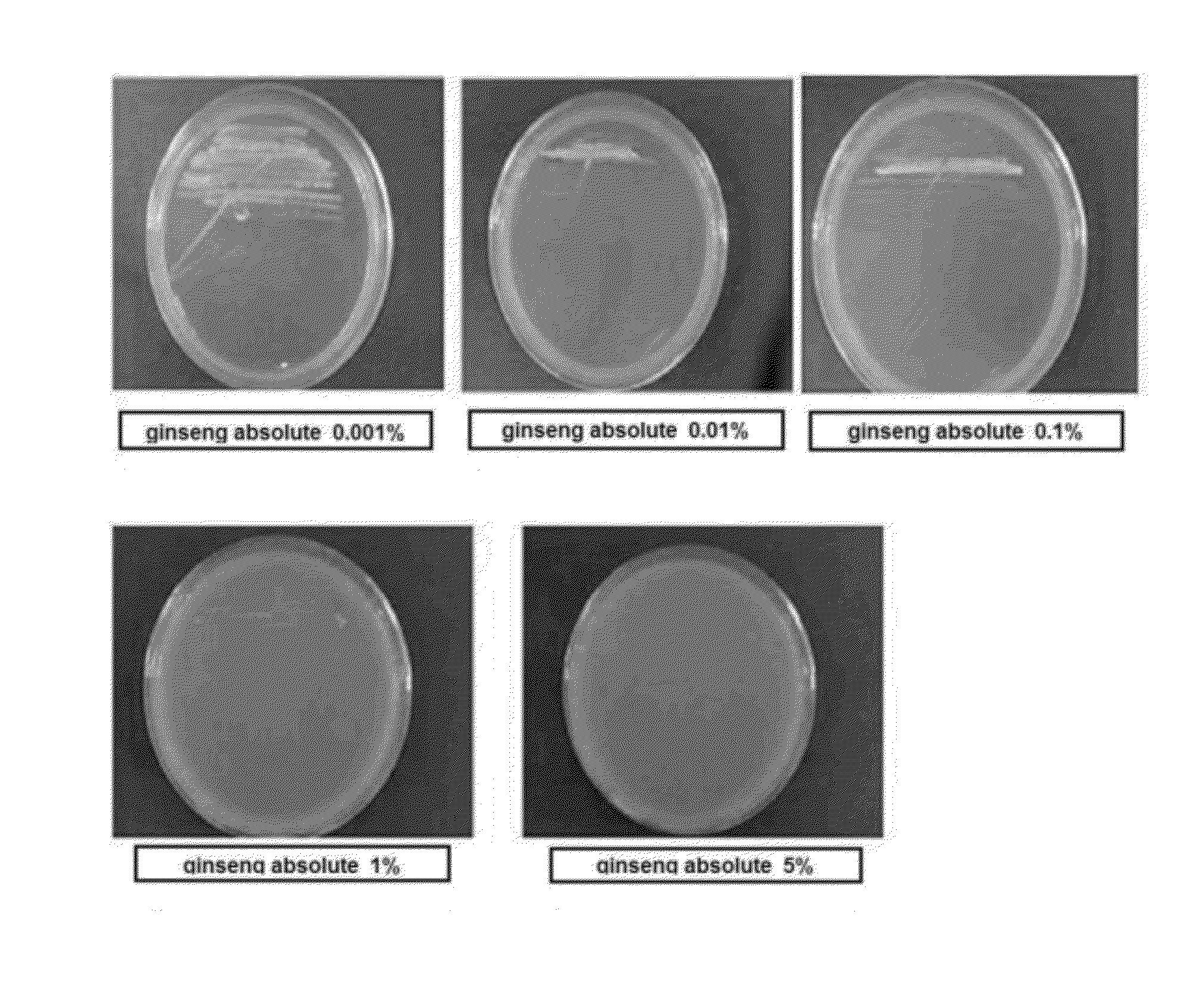 Soap composition for treating acne containing absolute ginseng essential oil