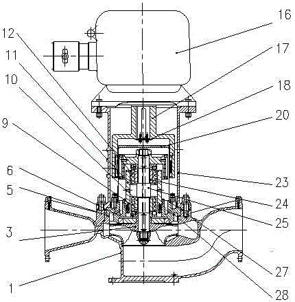 Magnetically driven pipeline type centrifugal pump