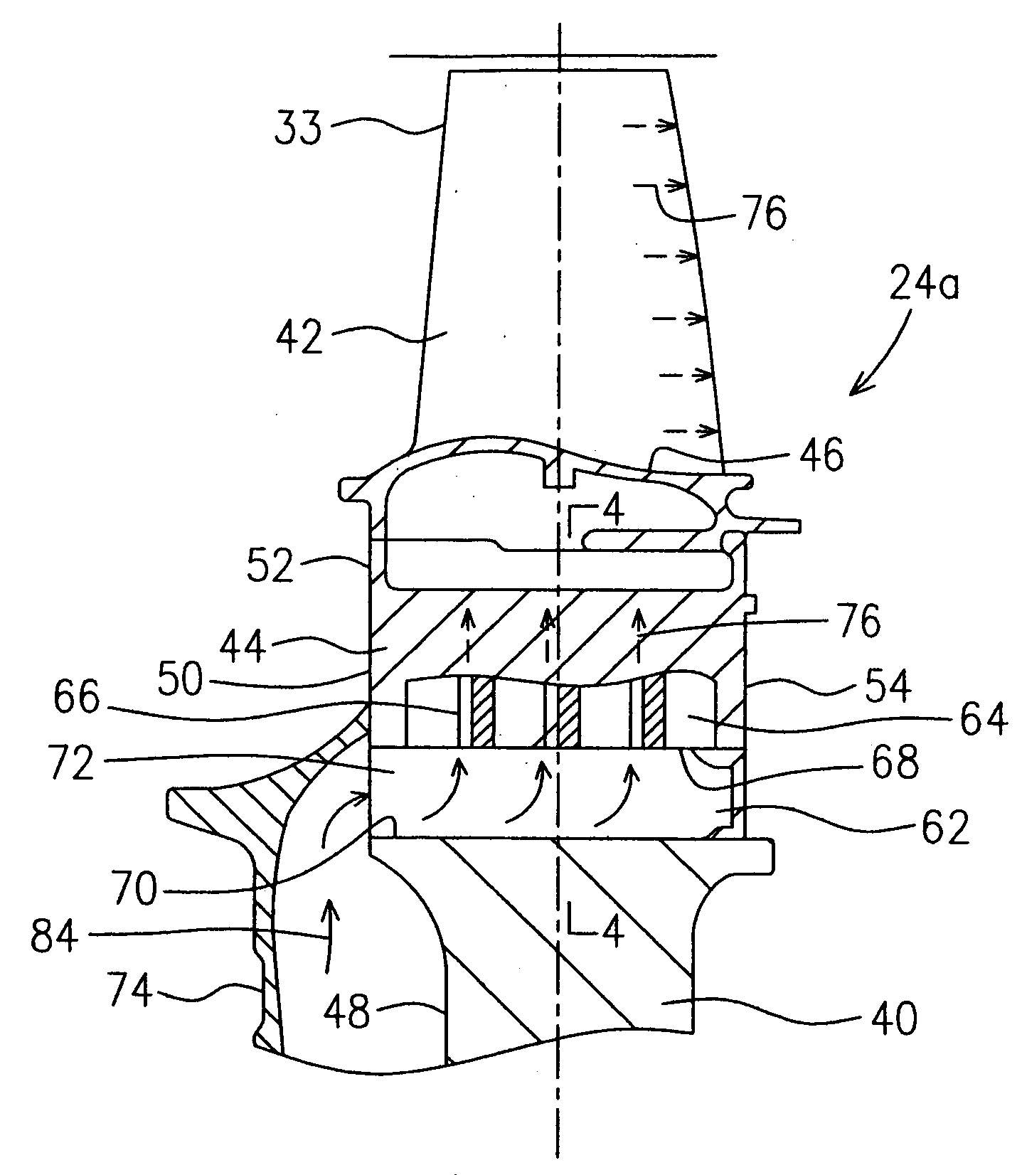 Angled cooling divider wall in blade attachment