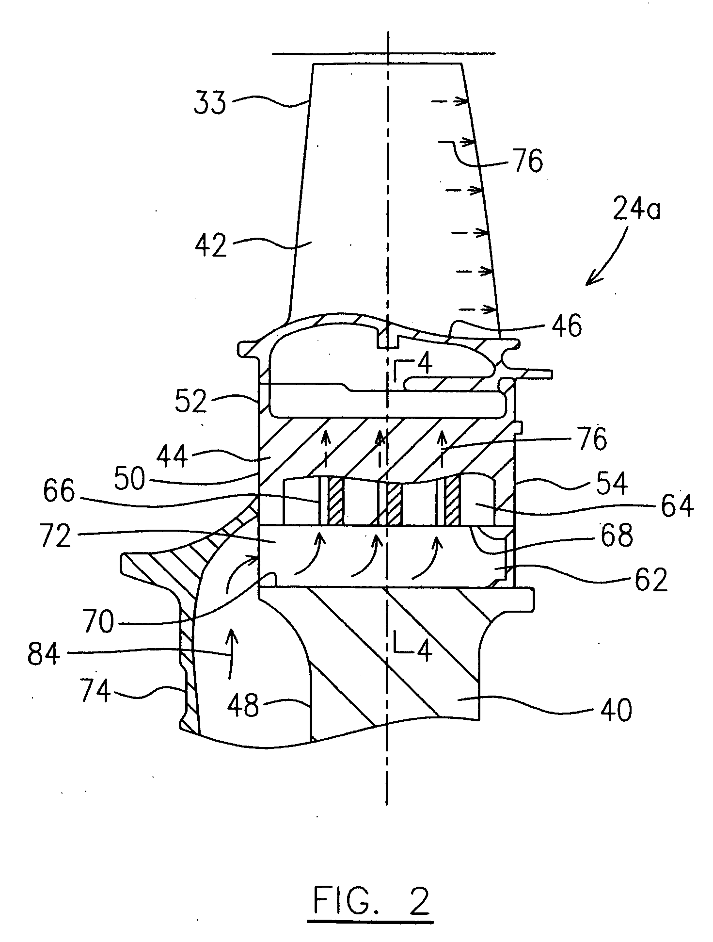 Angled cooling divider wall in blade attachment