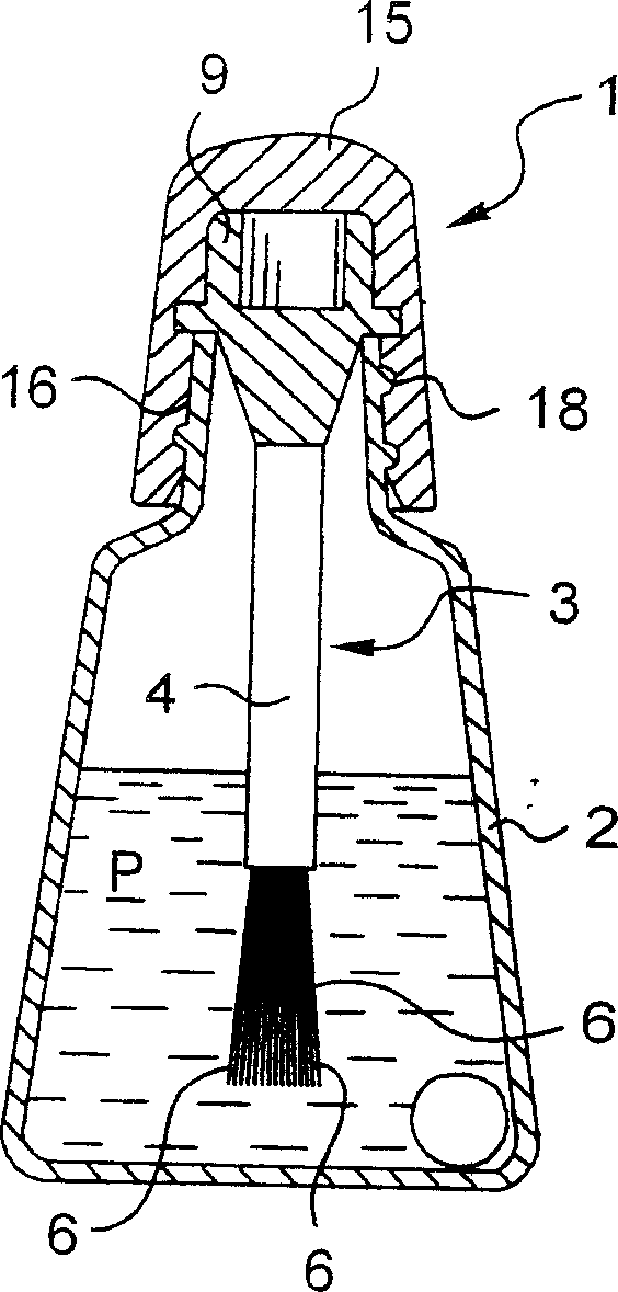 Brush and storing and applying device comprising said brush