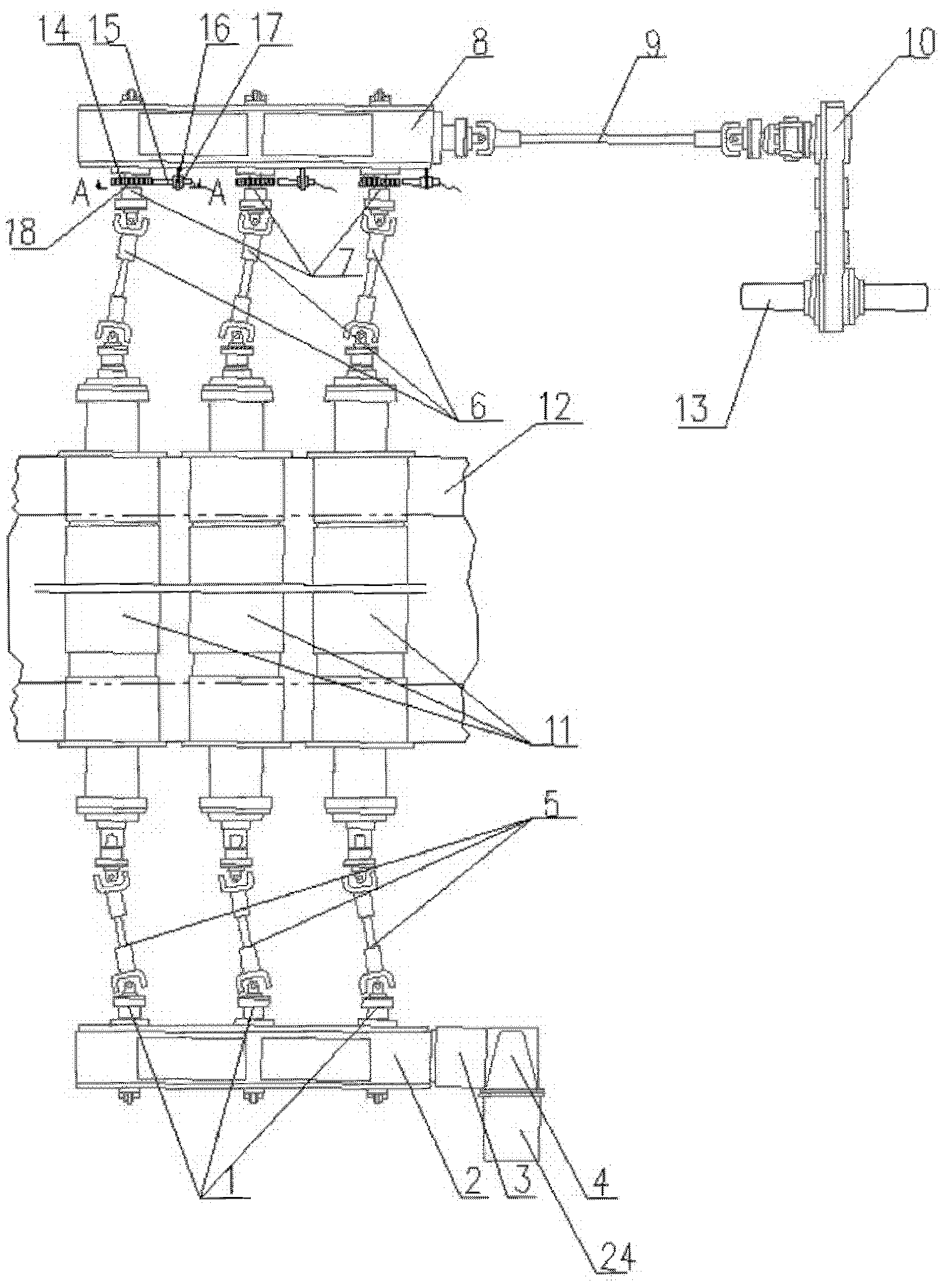 Switching method for float glass transition roller table transmission system