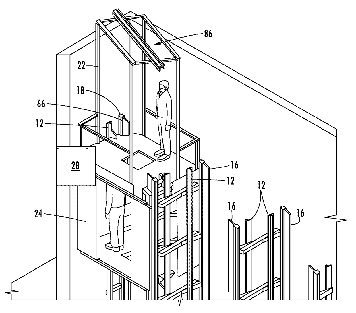 Vehicle and method for elevator system installation