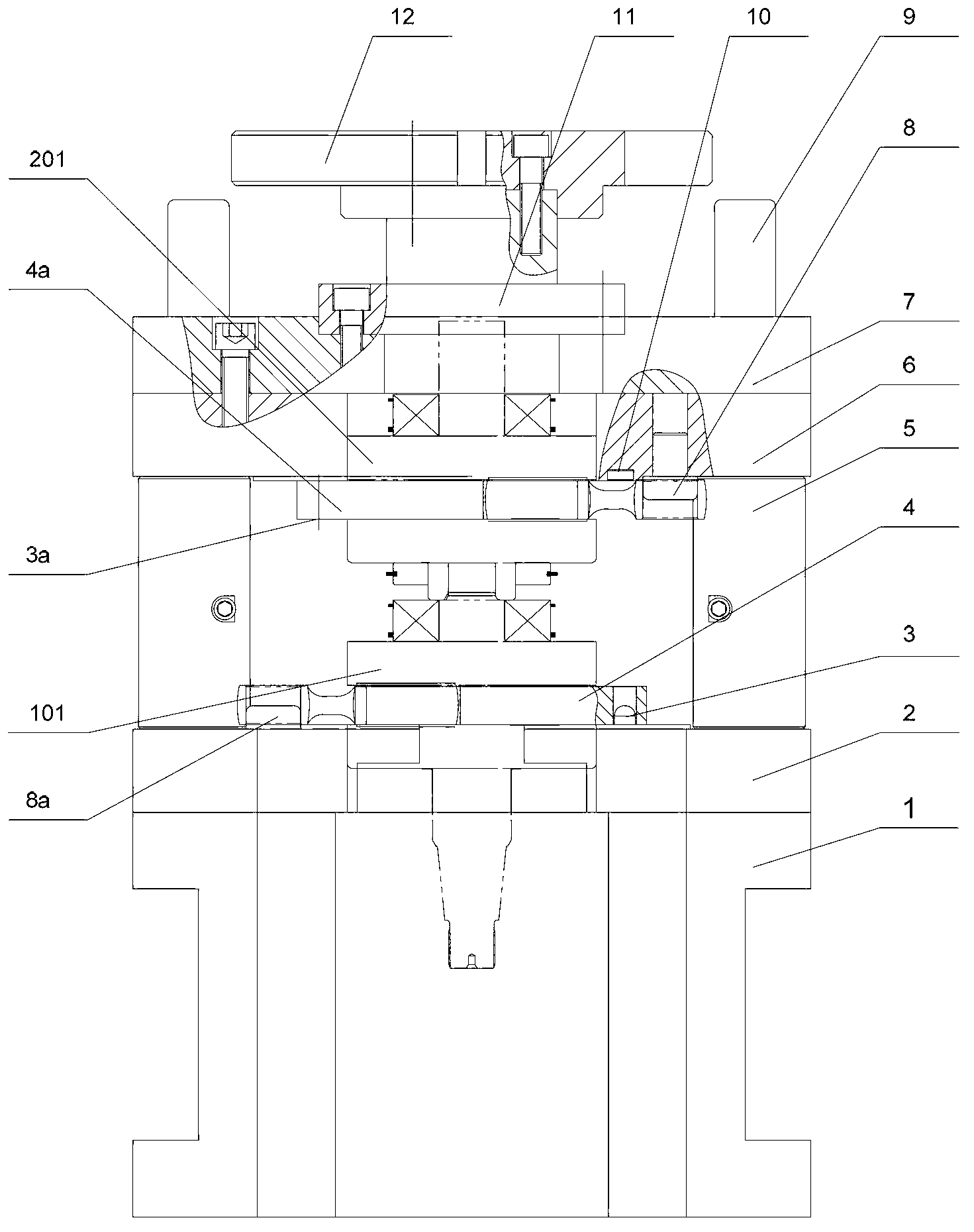 Press mounting device for multicylinder crankshafts