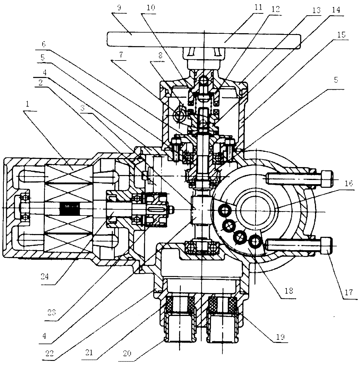 Partial-rotating driving device used for controlling valve