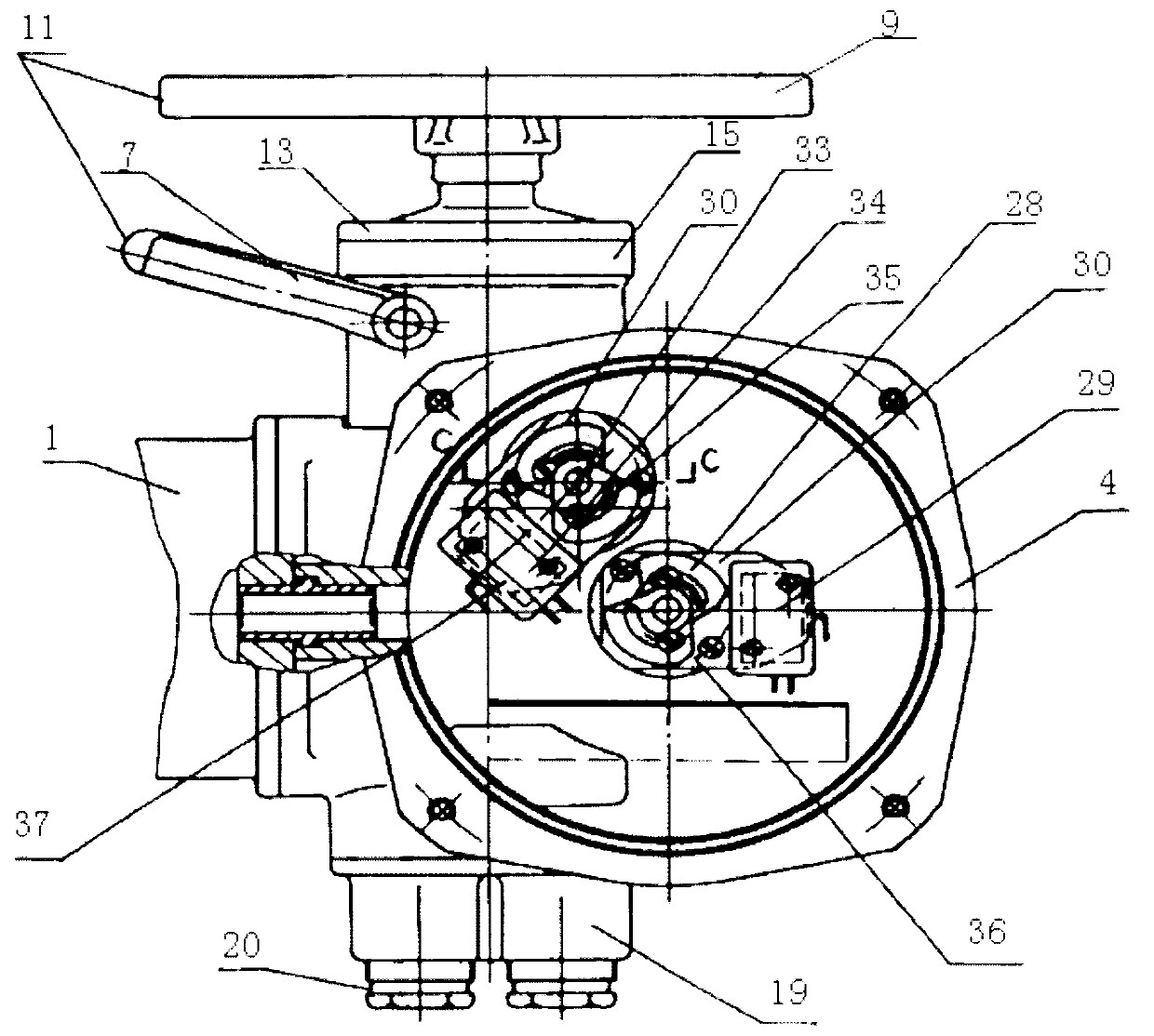 Partial-rotating driving device used for controlling valve