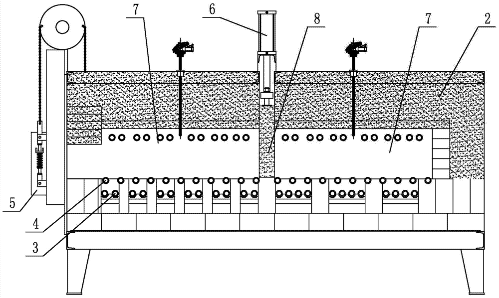 Mobile roller-type van-type heating furnace and hot-forming subsection strengthening technique