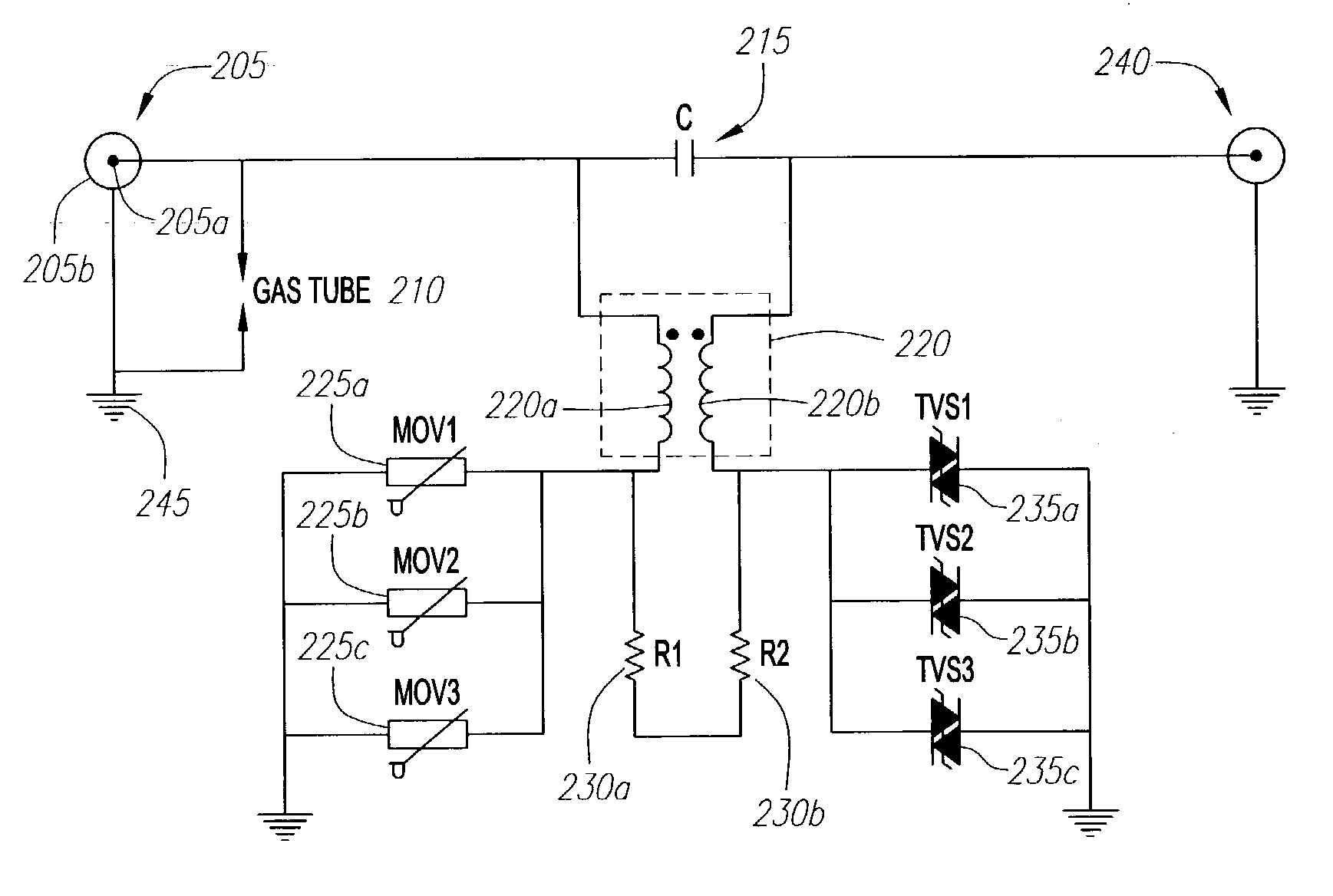 Circuit for diverting surges and transient impulses