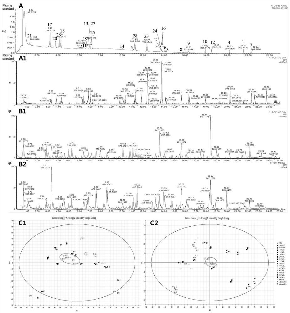 Method for performing fuzzy recognition on bioactive components with different effects of traditional Chinese medicine based on BP neural network correlation analysis of UPLC-Q-TOF/MSE and integration effect