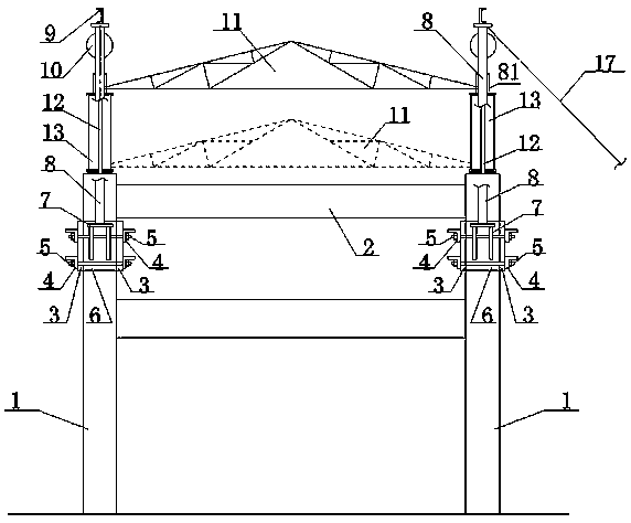 Storey-adding structure and method of steel structure building