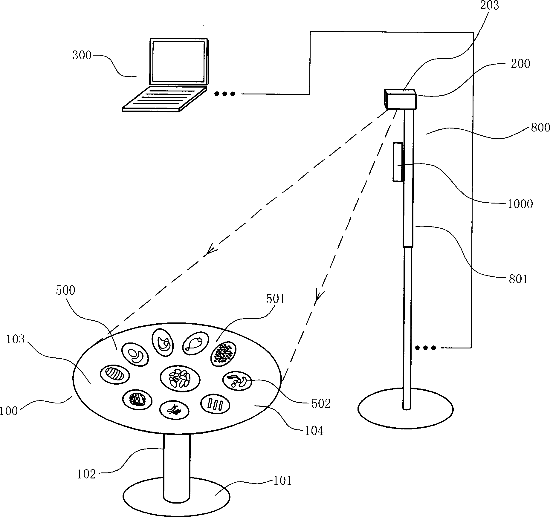 Projection type dish ordering system