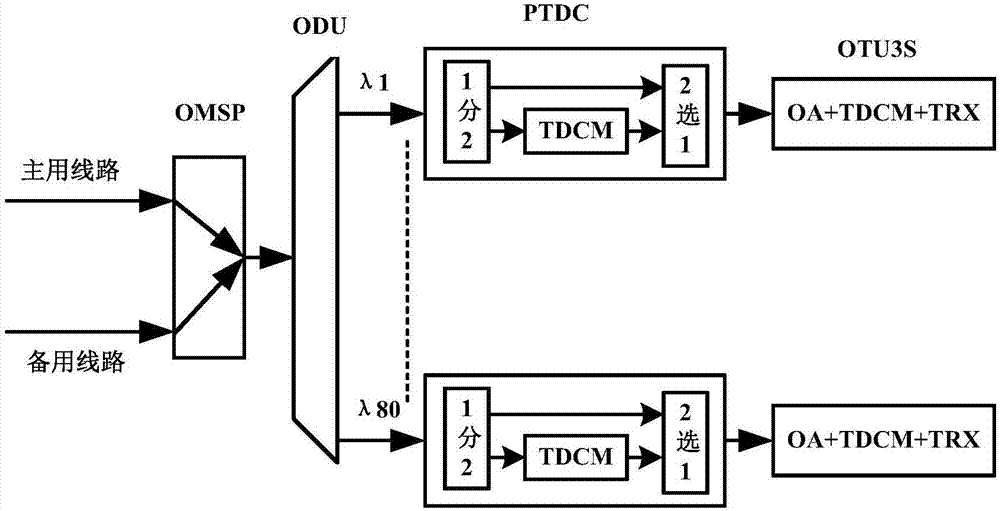 40G wavelength division transmission equipment OMSP protection switching system and method