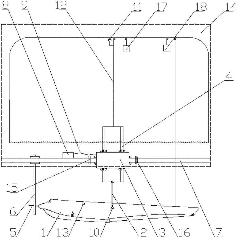 Water-surface aircraft single-hull model pool towing test device and method