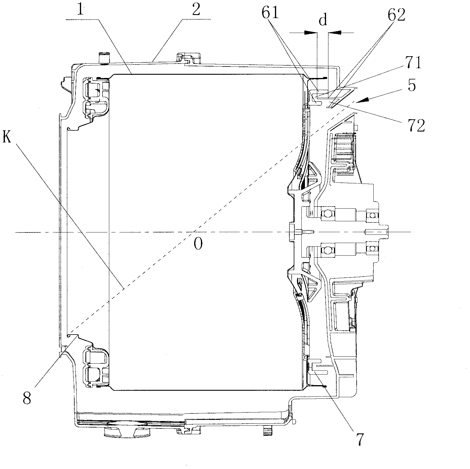 An inner and outer drum structure of a washing machine with drying function