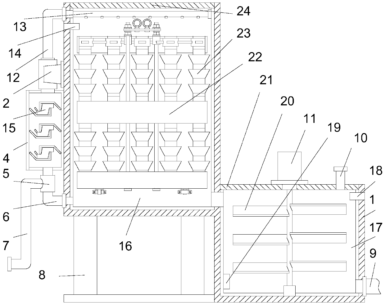 Filtering and purifying device for chemical wastewater treatment