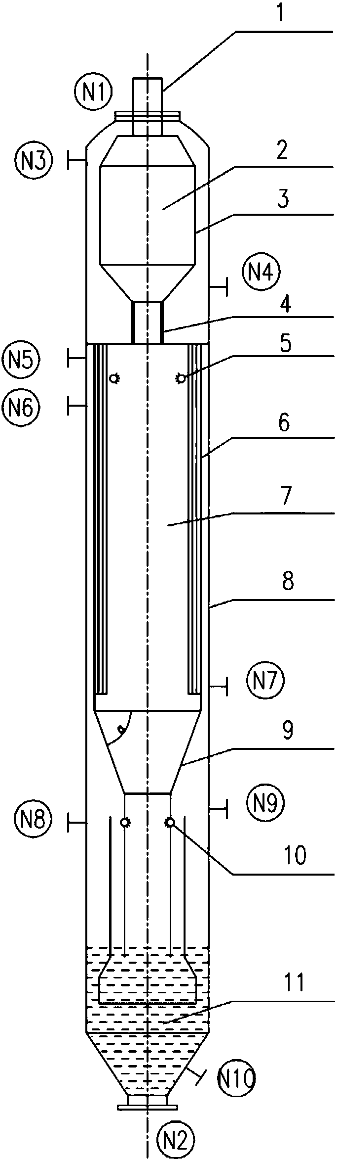 Gasification furnace with radiation heat exchange and gasification method