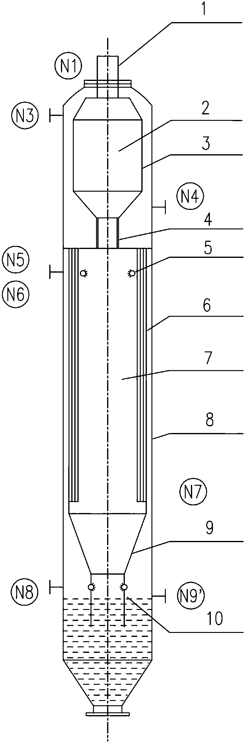 Gasification furnace with radiation heat exchange and gasification method