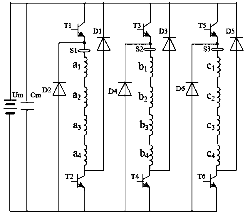 Sensorless low-speed starting redundancy fault-tolerant control method of switched reluctance motor and application thereof