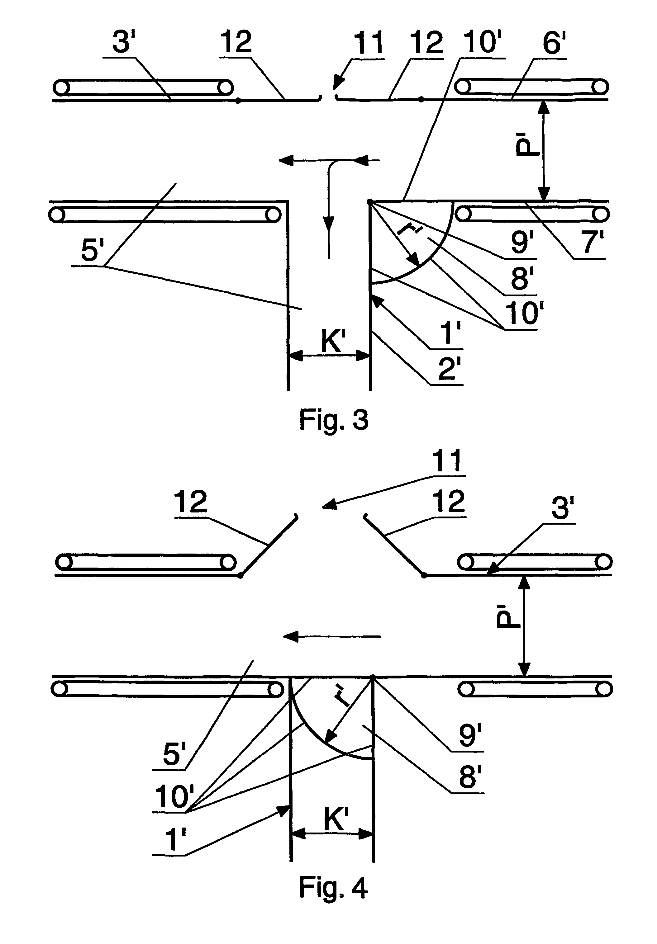 Method of separating streams of displacing multi-layered stacks of rodlike elements and valve device for separating streams of multi-layered stacks of rodlike elements