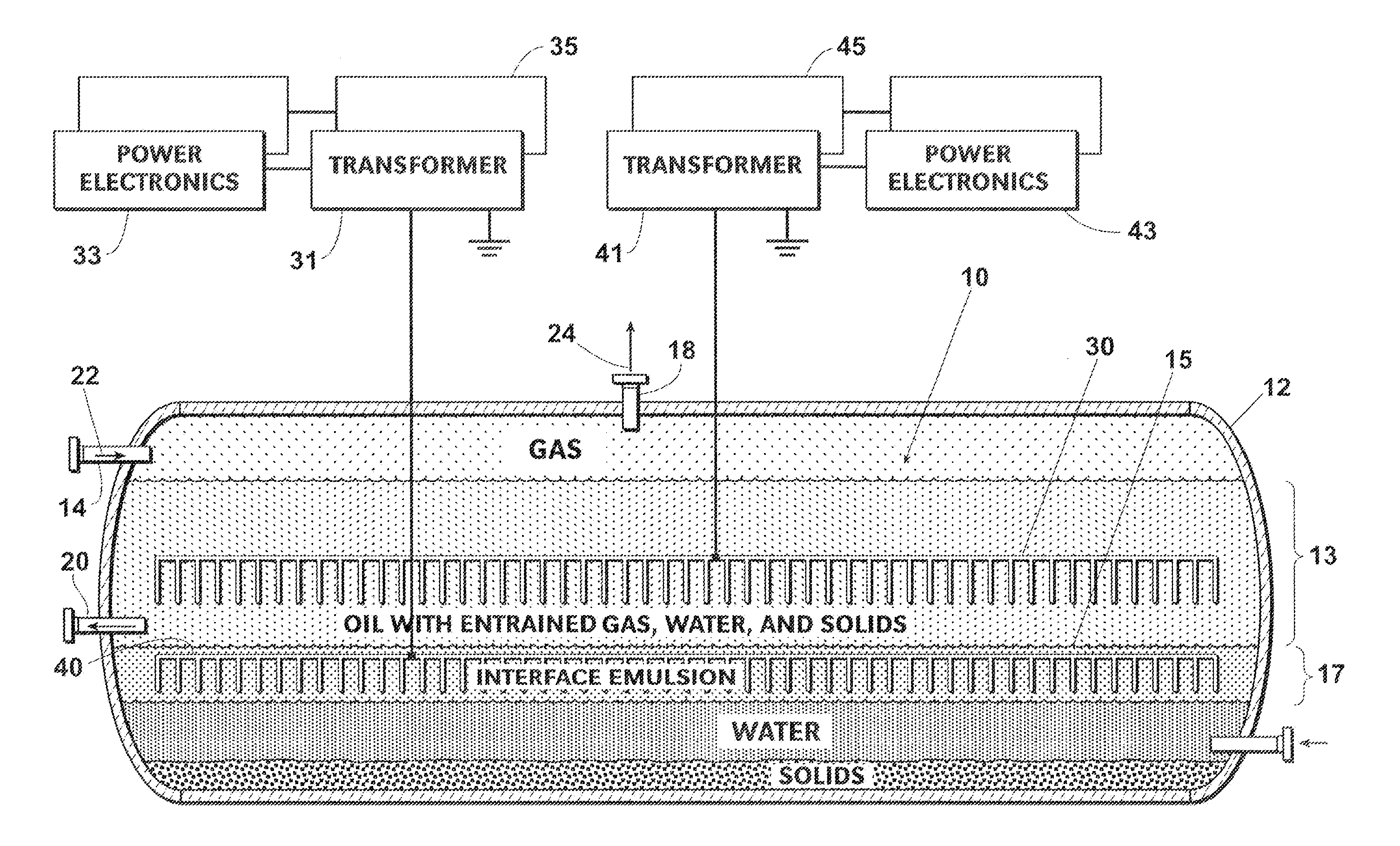 System To Reduce Interface Emulsion Layer Formation In An Electrostatic Dehydrator Or Desalter Vessel Through Use Of A Low Voltage Electrostatic Interface Emulsion Treatment System Inside The Vessel