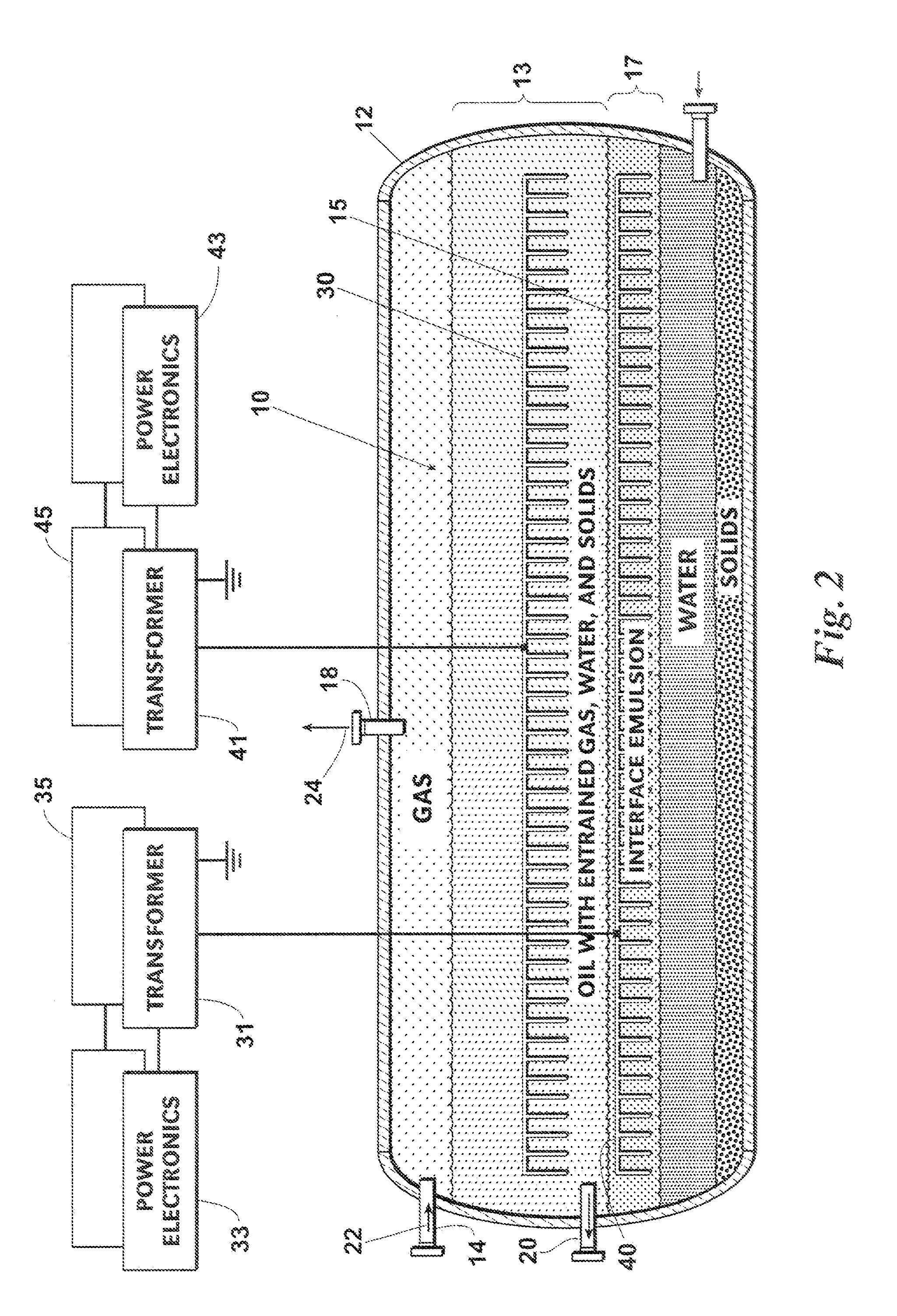 System To Reduce Interface Emulsion Layer Formation In An Electrostatic Dehydrator Or Desalter Vessel Through Use Of A Low Voltage Electrostatic Interface Emulsion Treatment System Inside The Vessel