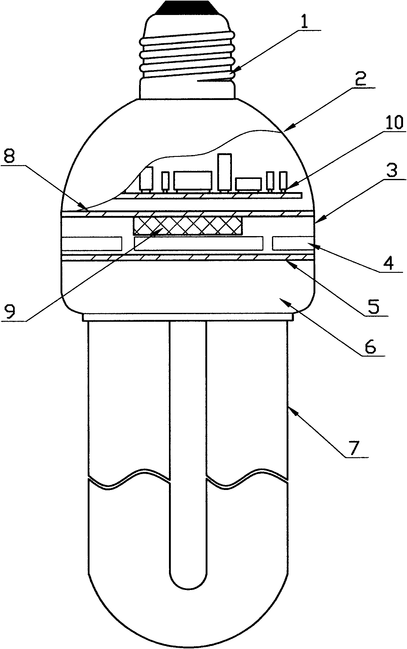 Thermal-insulation and air-deflection shell of high-power energy-efficiency lamp