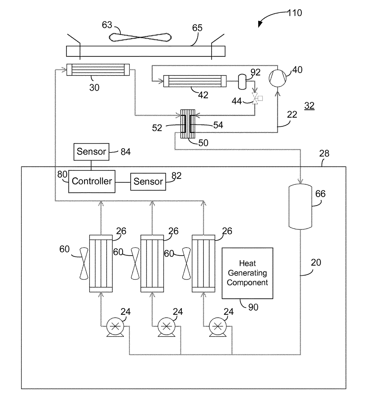 Pumped liquid cooling system using a phase change fluid with additional subambient cooling