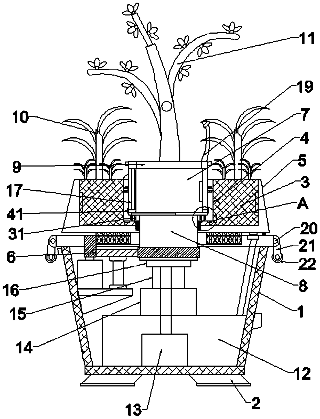 Gear transmission type rotating ornamental flowerpots capable of combining planting of multiple plants