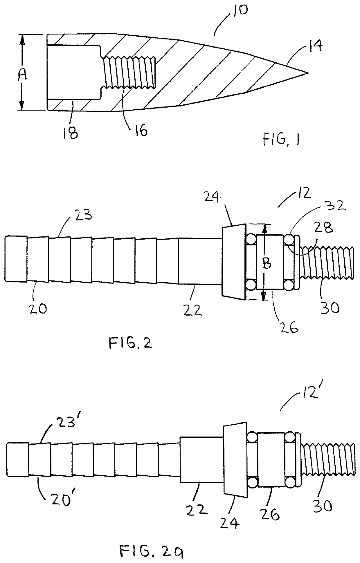 Arrow insert with threaded stem for retaining an arrow tip