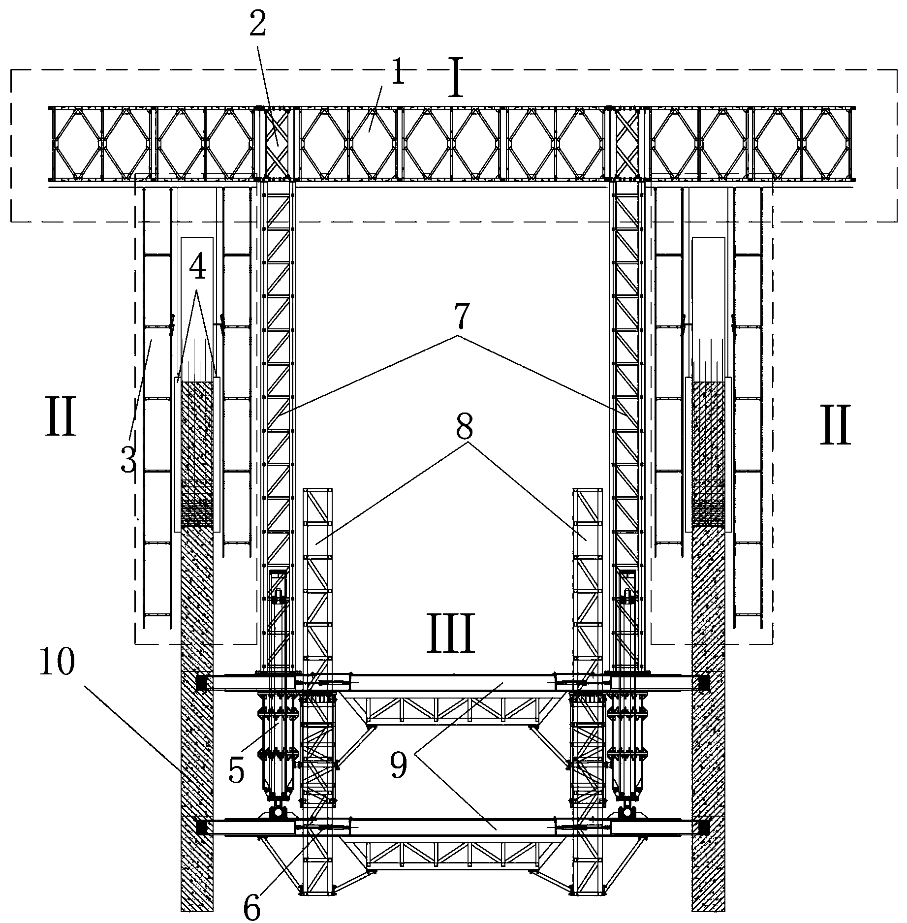 Standard Bailey truss assembling type jacking formwork system