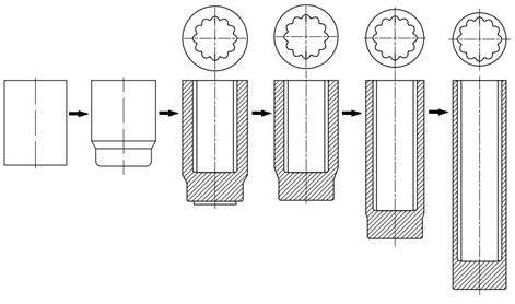 Warm and cold composite forging production process for hollow shaft sleeve of transmission shaft of SUV (sports utility vehicle)